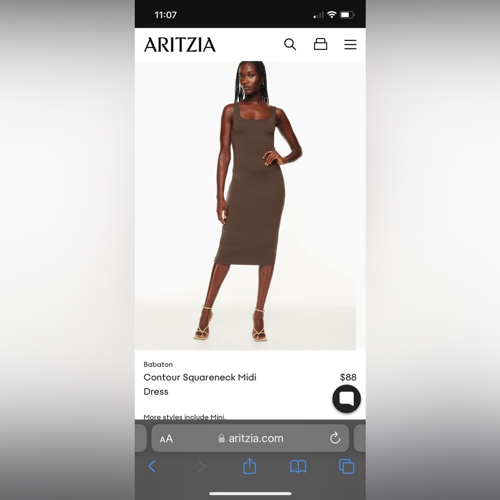 Aritzia babaton contour squareneck midi dress coffee bean